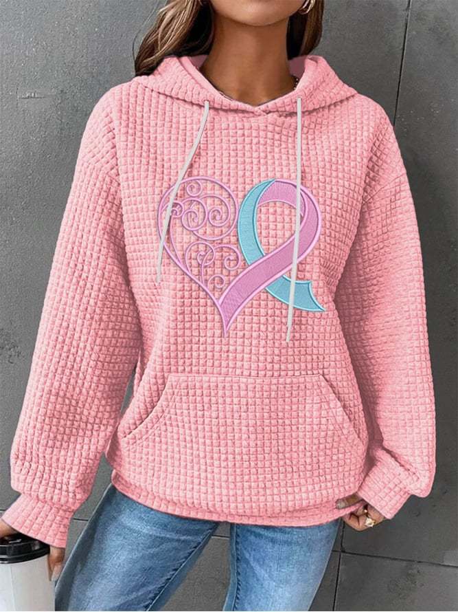 Women's Pink Heart Print Hoodie