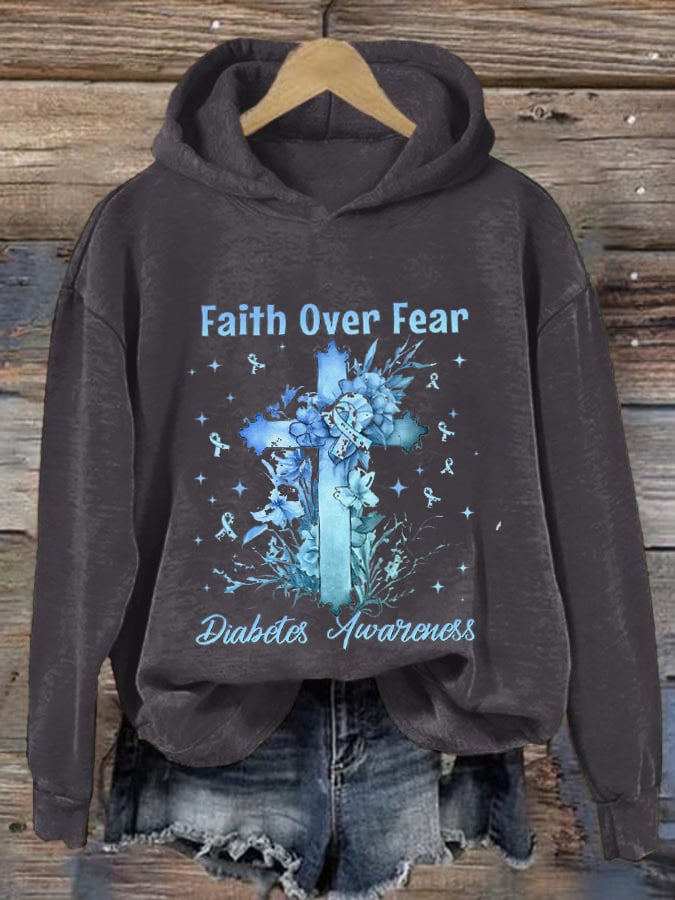 Women's Diabetes Awareness Printed Casual Hoodie