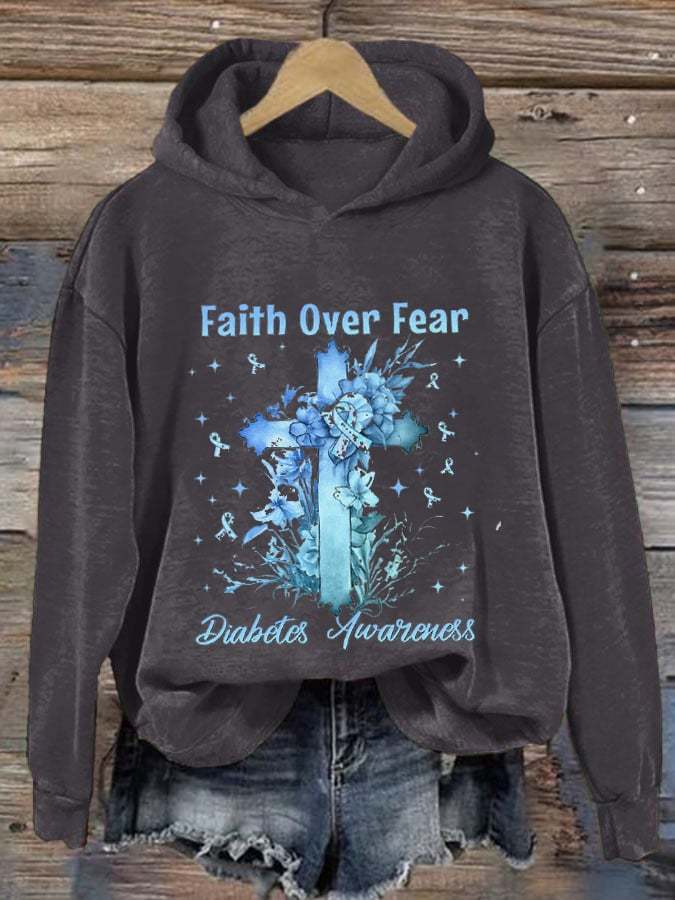 Women's Diabetes Awareness Printed Casual Hoodie