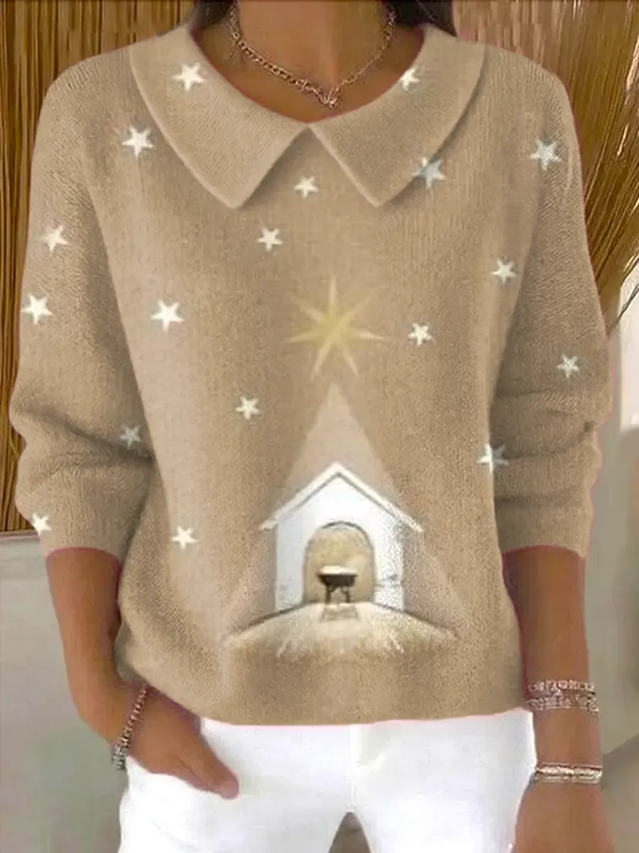 Christmas Faith Casual Peter Pan Collar 3/4 Sleeve Sweater