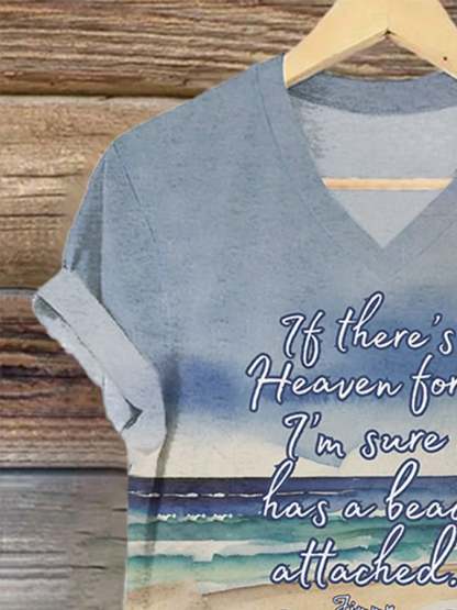 V-Neck Retro If There’s A Heaven For Me I’m Sure It Has A Beach Attached Print T-Shirt