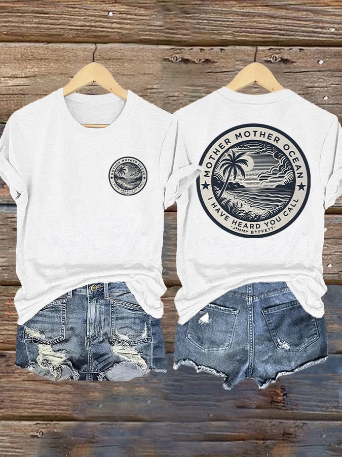Retro Mother, Mother Ocean, I Have Heard You Call Print T-Shirt