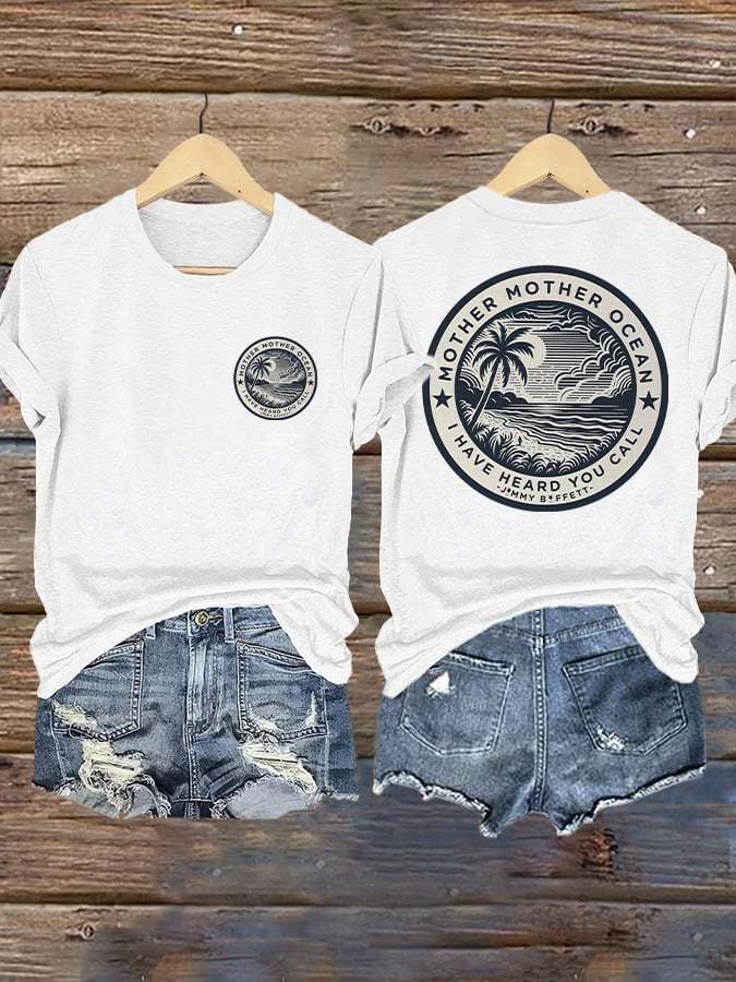 Retro Mother, Mother Ocean, I Have Heard You Call Print T-Shirt
