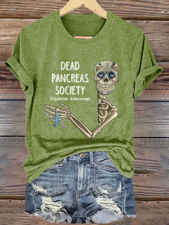 Retro Diabetes Awareness Dead Pancreas Society Print T-Shirt
