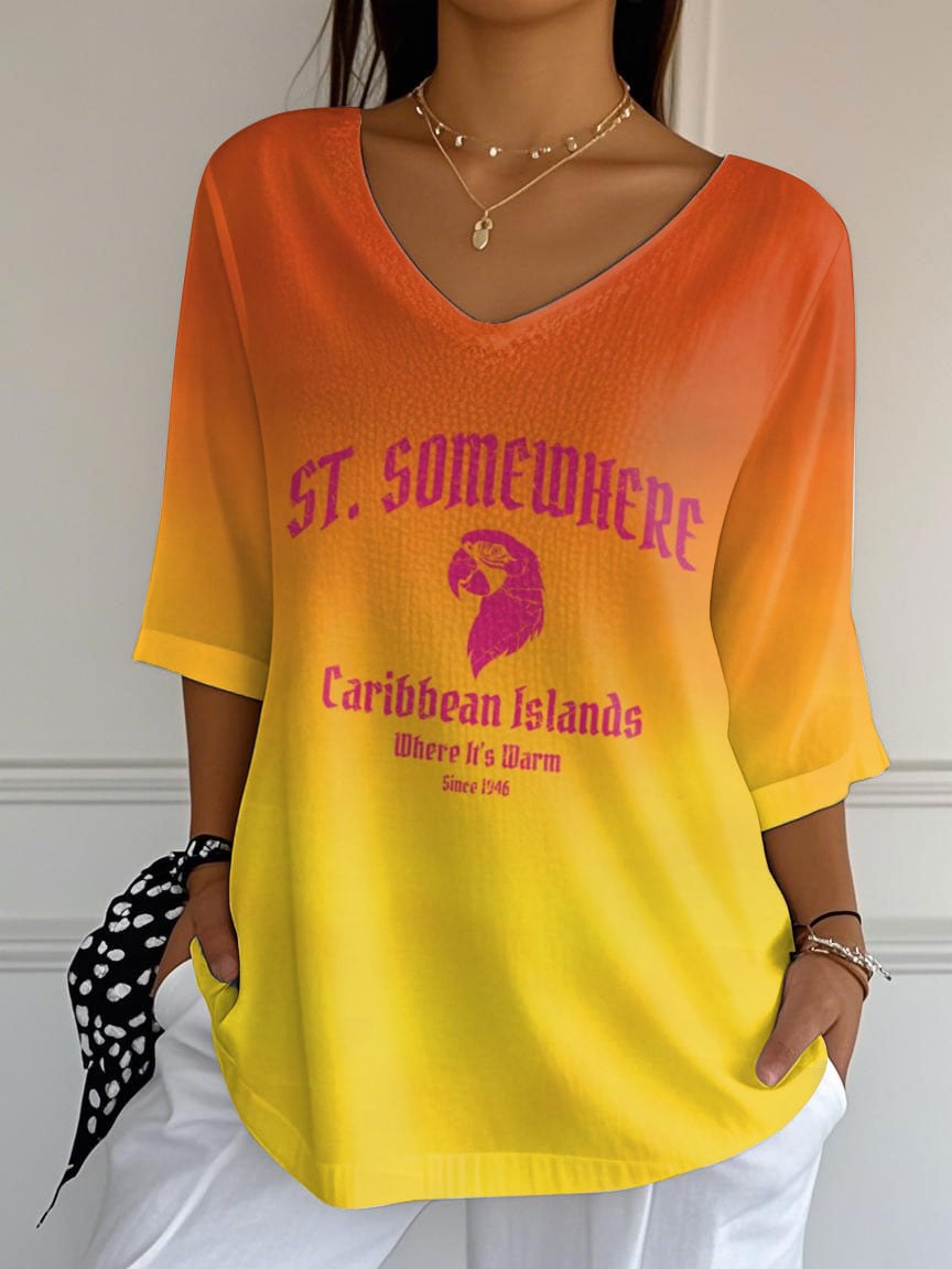 Women's printed mid-length sleeve casual T-shirt