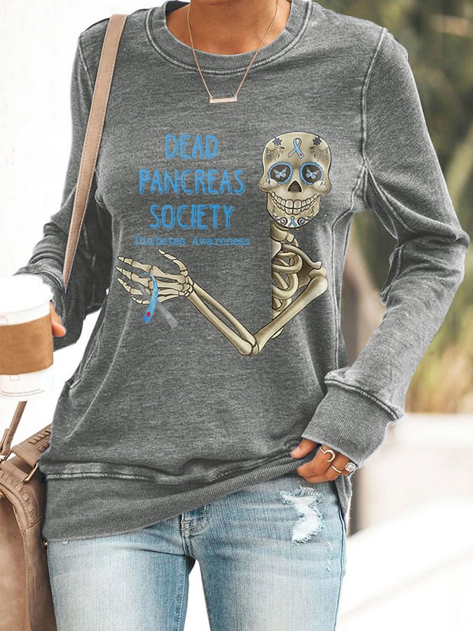 Diabetes Awareness Dead Pancreas Society Print Sweatshirt
