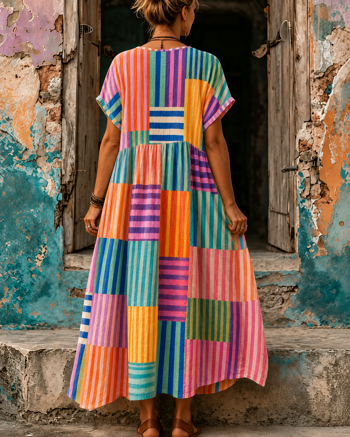 Casual Vacation Retro Geometric Print Maxi Dress