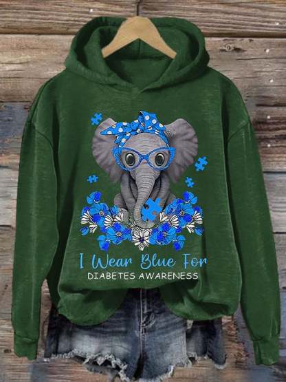 Women'S Retro I Wear Blue For Diabetes Awareness Printed Hoodie
