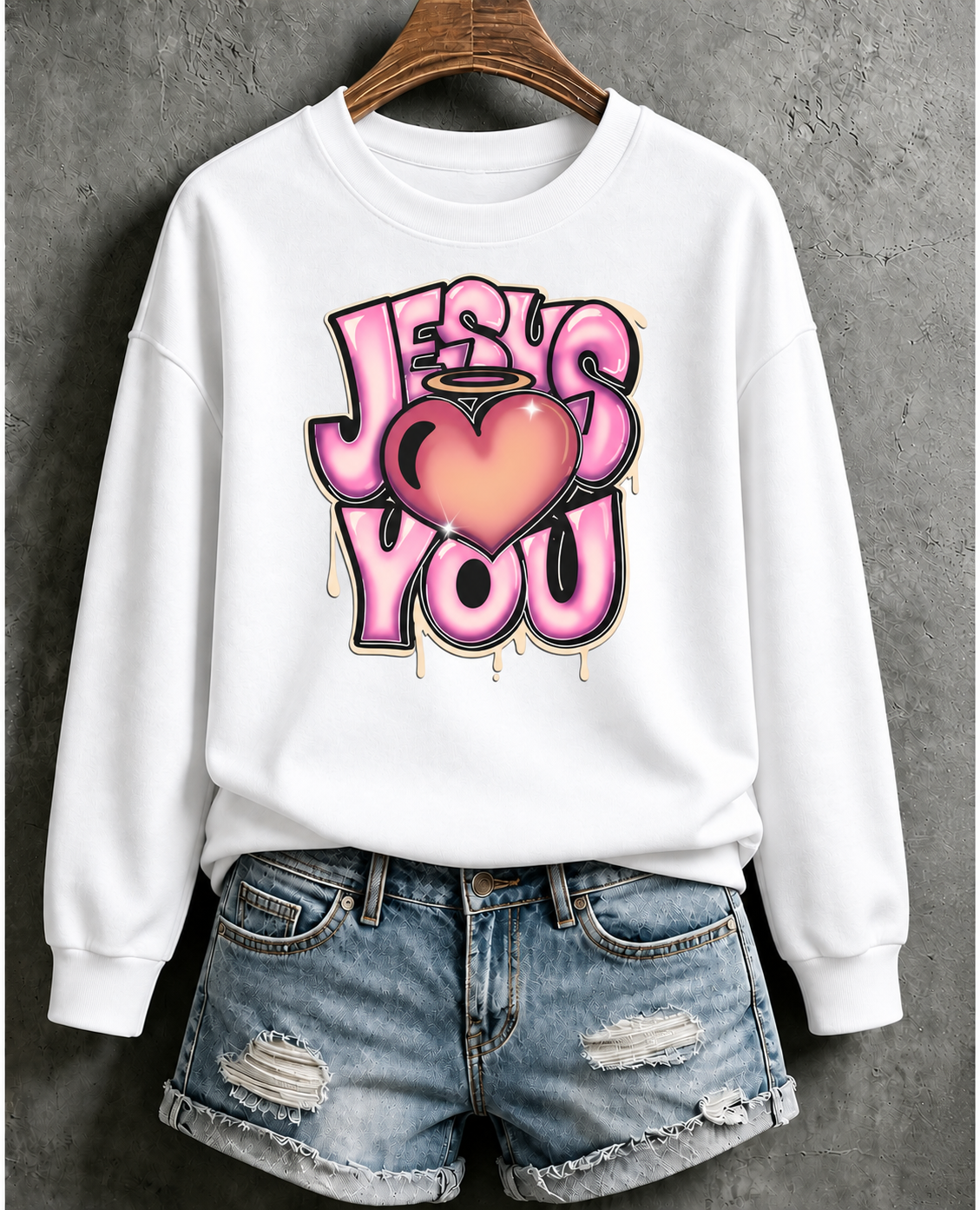 Jesus Love You Graffiti Christian Vintage Print Sweatshirt