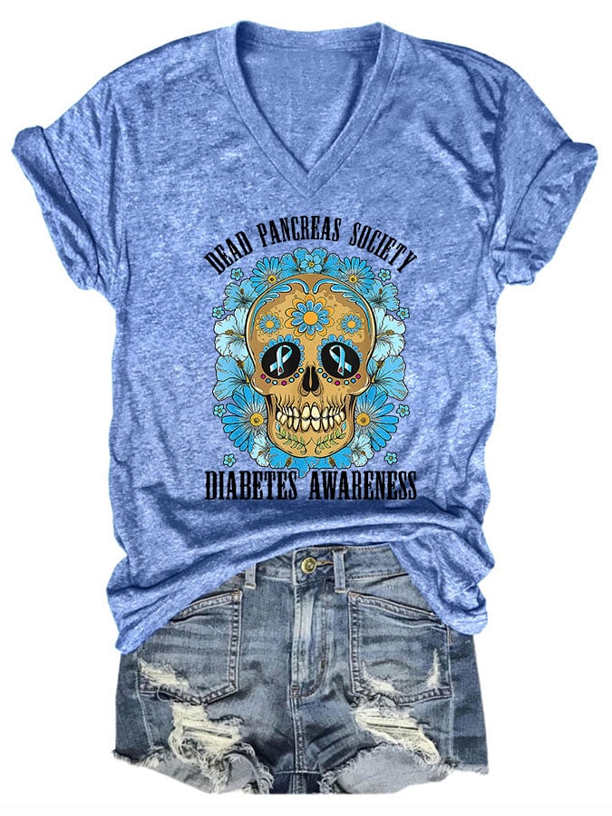 Women's Casual Diabetes Awareness Printed Short Sleeve T-Shirt