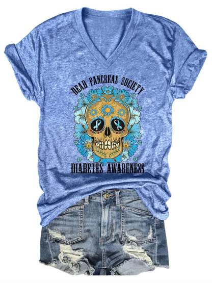 Women's Casual Diabetes Awareness Printed Short Sleeve T-Shirt