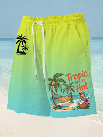 Men's Tropic Like It's Hot Beach Vacation Parrot Print Casual Shorts