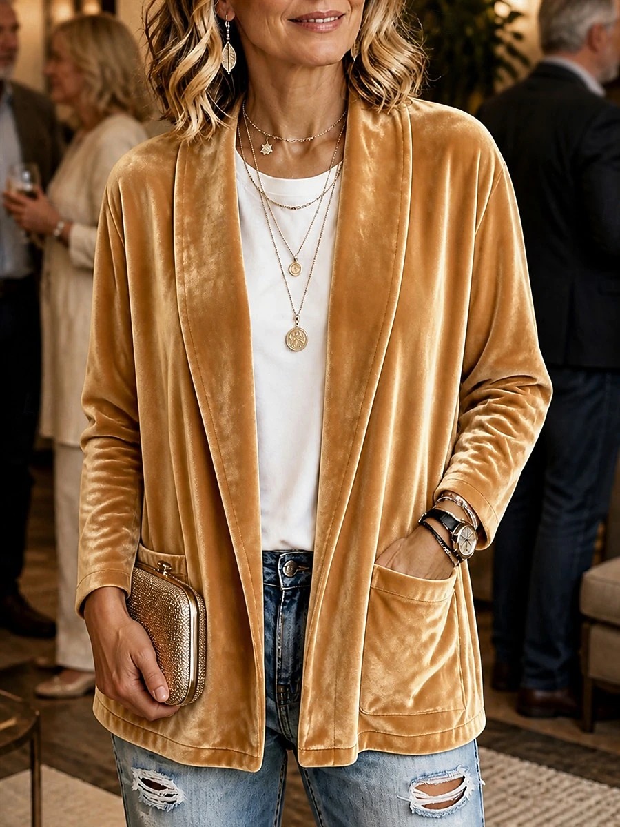  Women's Casual Jacket Velvet Blazer Lightweight Comfortable Open Front Casual Solid Color Casual Cardigan