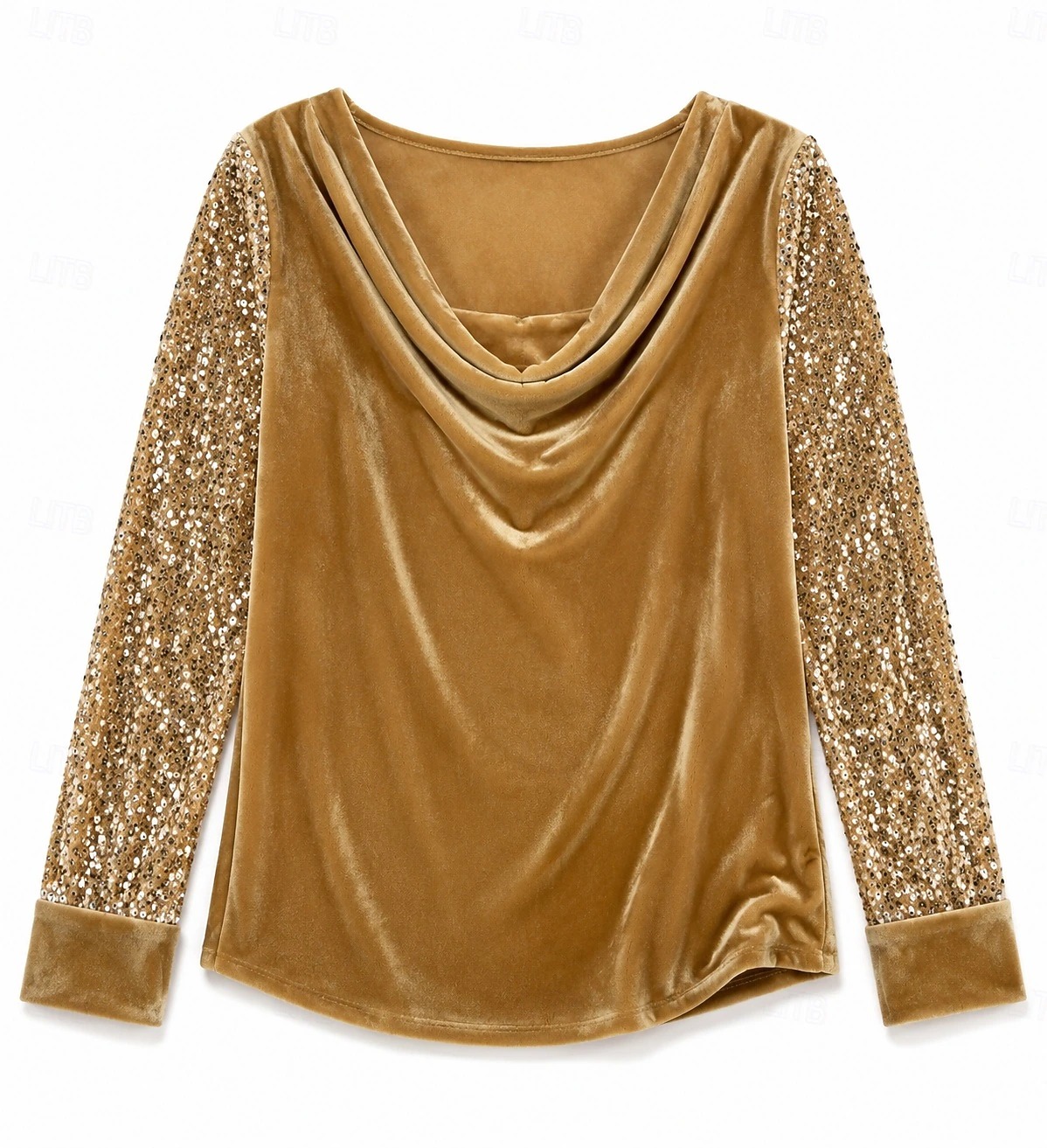 Women's Shirt Velvet Sequins Elegant Long Sleeve Cowl Neck Regular Tops