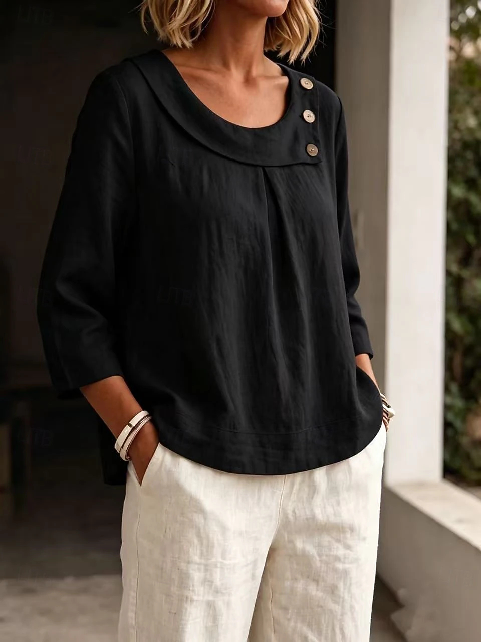 Women's Blouse Plain Vintage Stylish Basic Short Sleeve Crew Neck Blouse