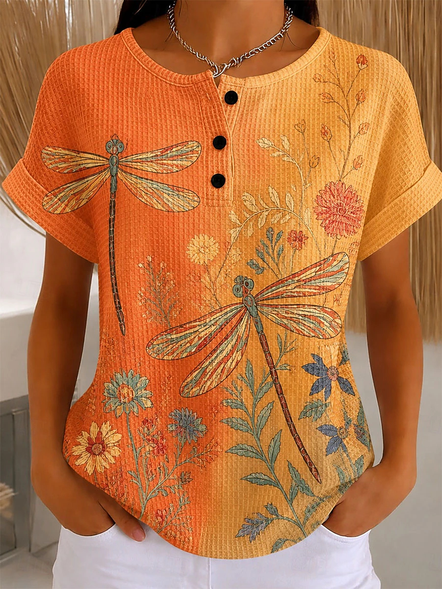 Women's Waffle T-shirt T Shirt Summer Color Block Print Graphic Geometric Tops 