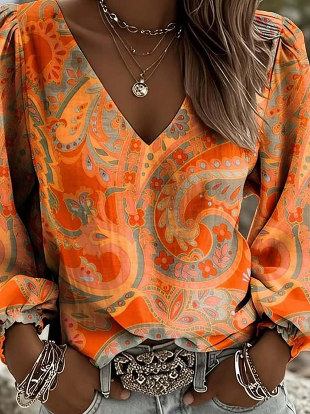 Women's Floral Paisley Pattern Fashion Casual Blouse
