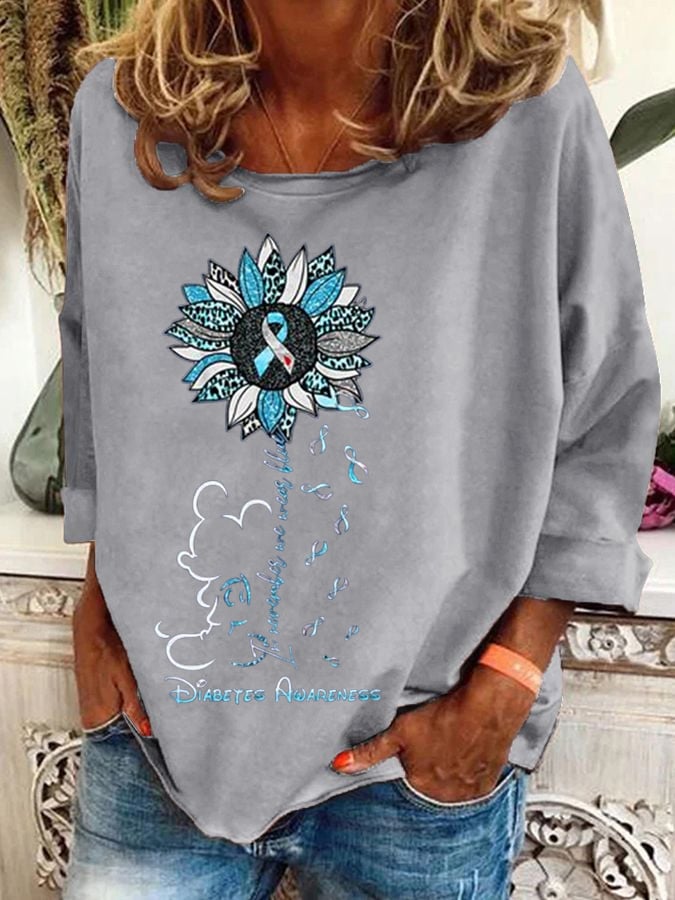 Women's Diabetes Awareness Print Casual Sweatshirt