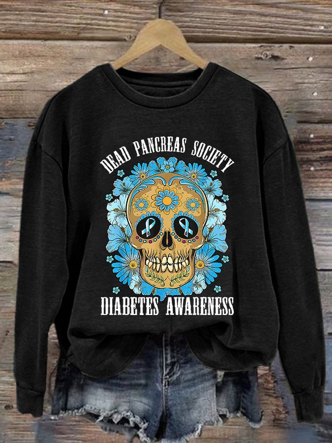 Women's Casual Diabetes Awareness Printed Long Sleeve Sweatshirt