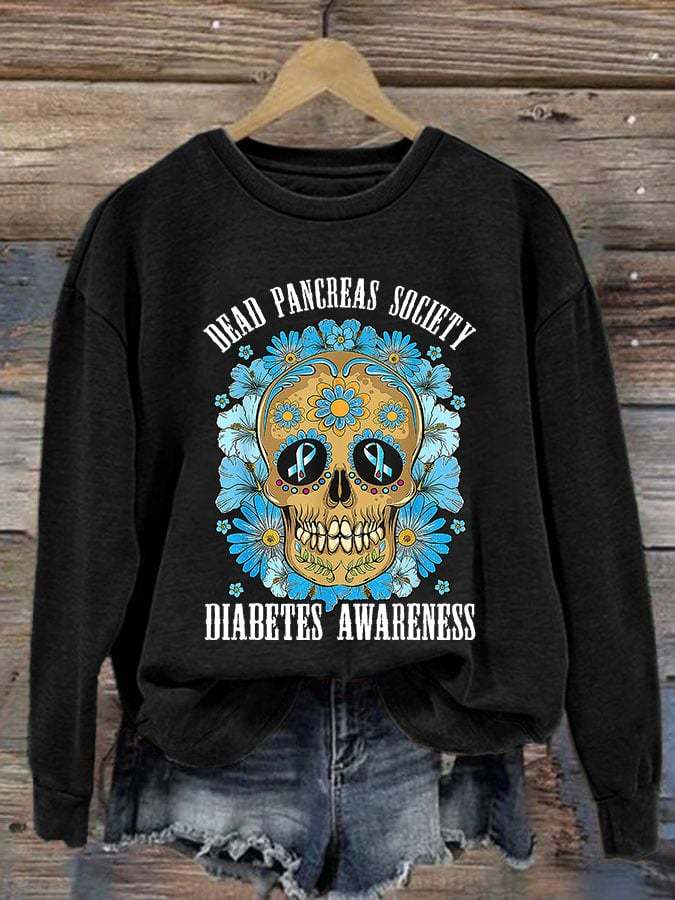 Women's Casual Diabetes Awareness Printed Long Sleeve Sweatshirt