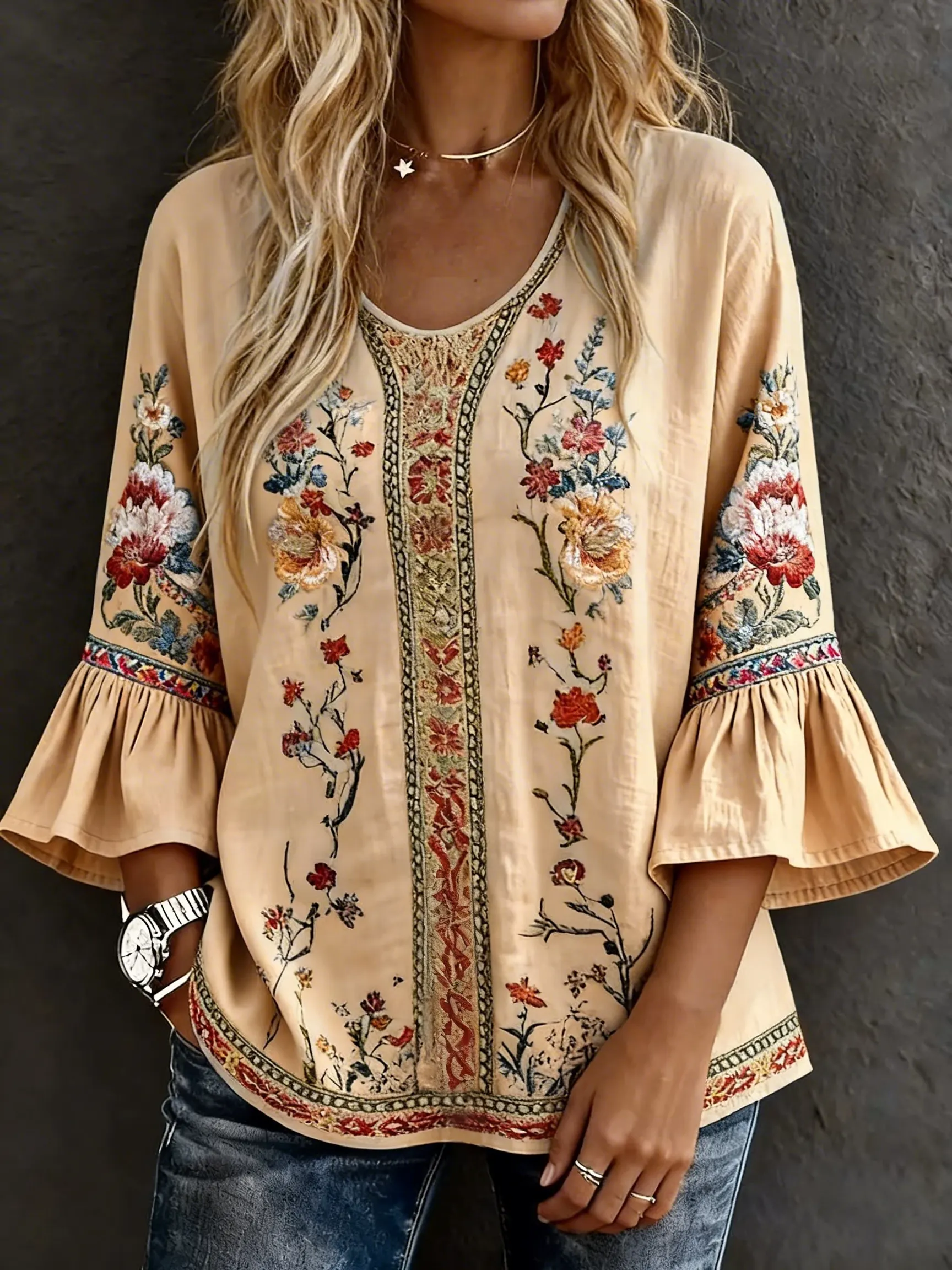 Women's Casual Multicolor Floral Art Prints Cotton Shirt