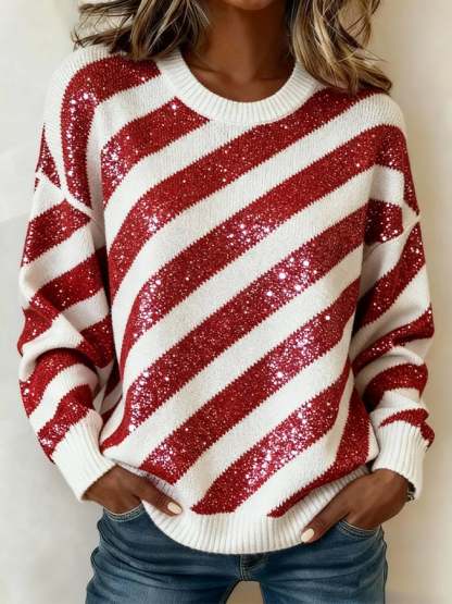 Women's Crew Neck Color Block Shimmering Sweatshirt
