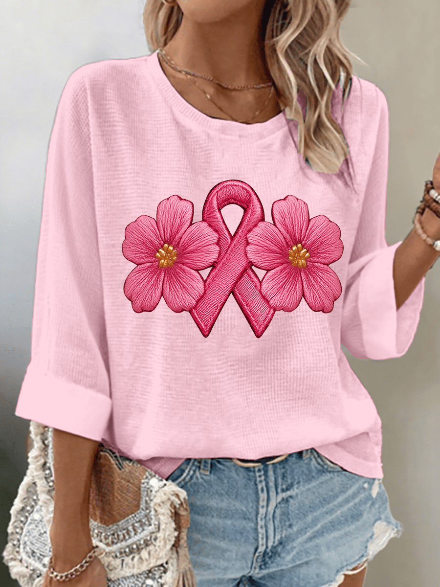 Women's Breast Cancer Awareness Print 3/4 Sleeve T-Shirt