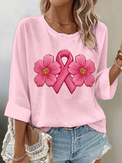 Women's Breast Cancer Awareness Print 3/4 Sleeve T-Shirt