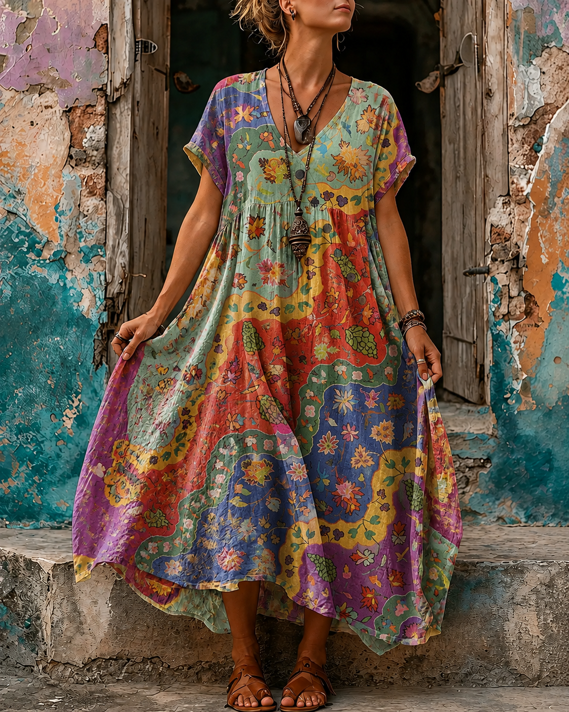 Women's Vintage Vacation Print Dress