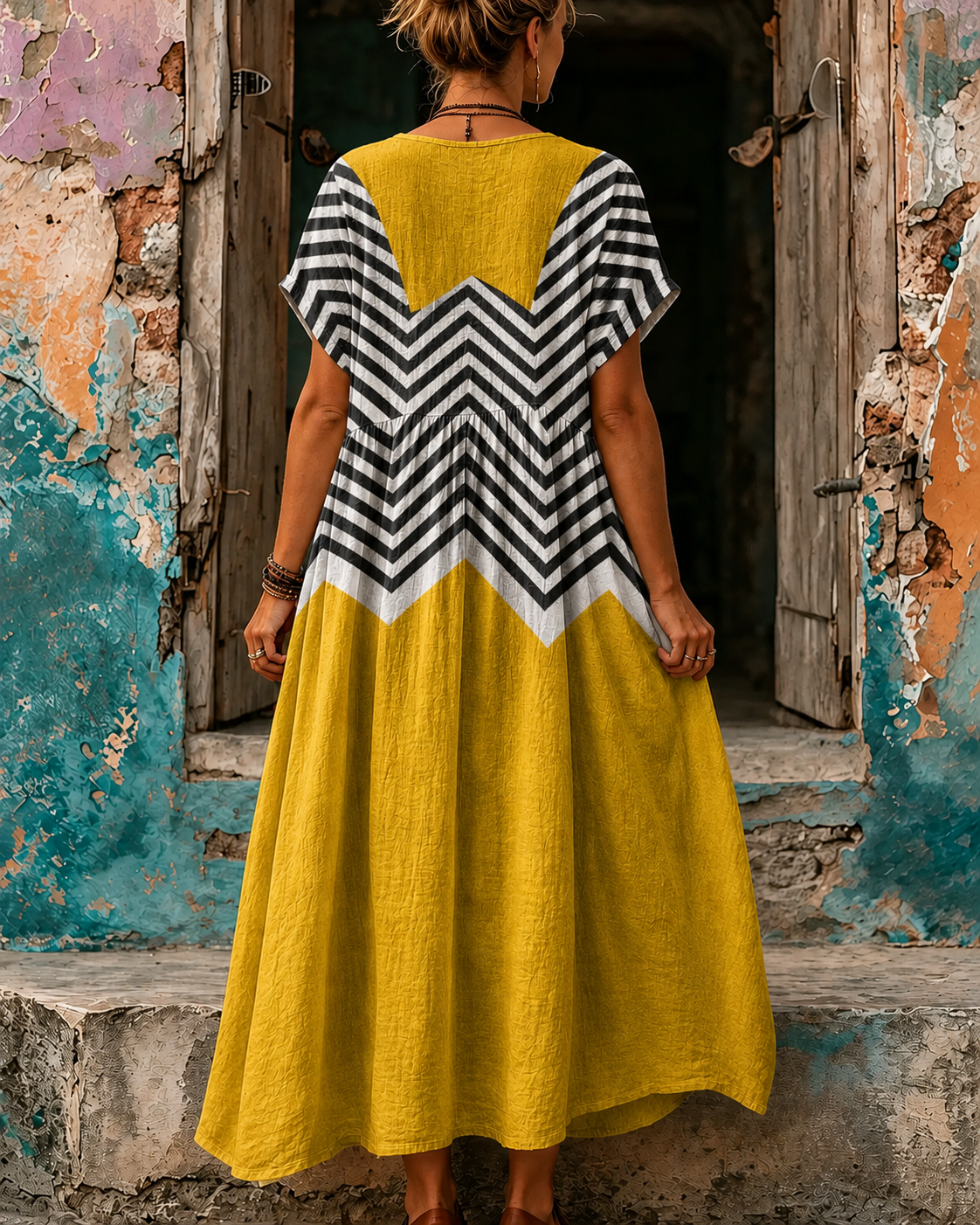Casual Vacation Retro Geometric Print Maxi Dress