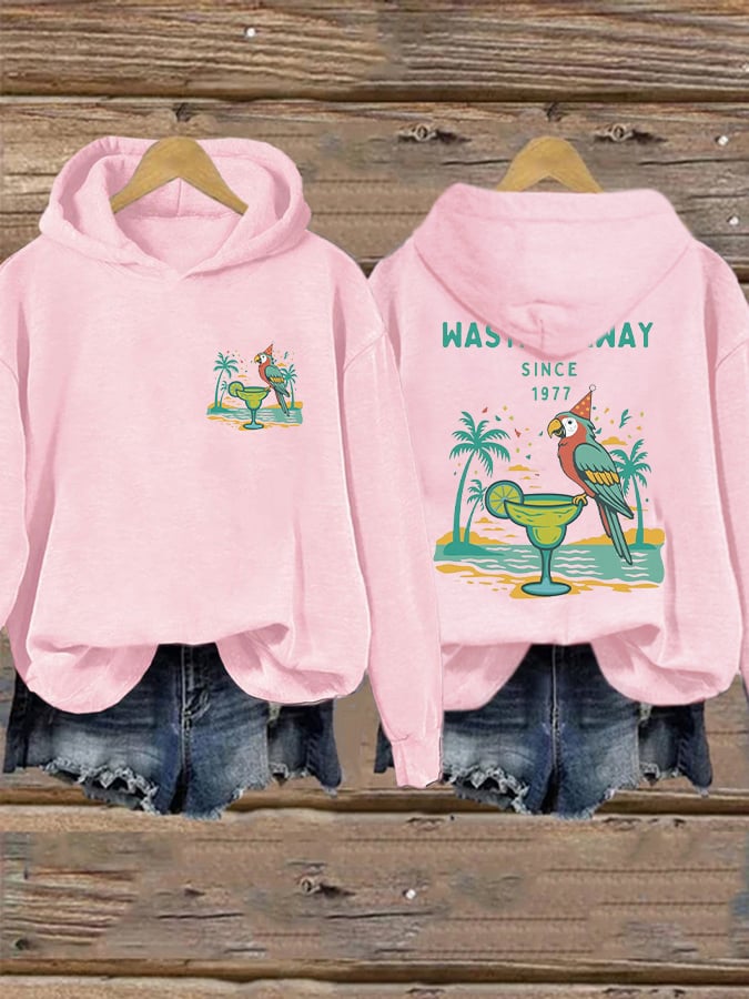 Retro Parrot Margarita Wasting Away Since 1977 Print Hoodie
