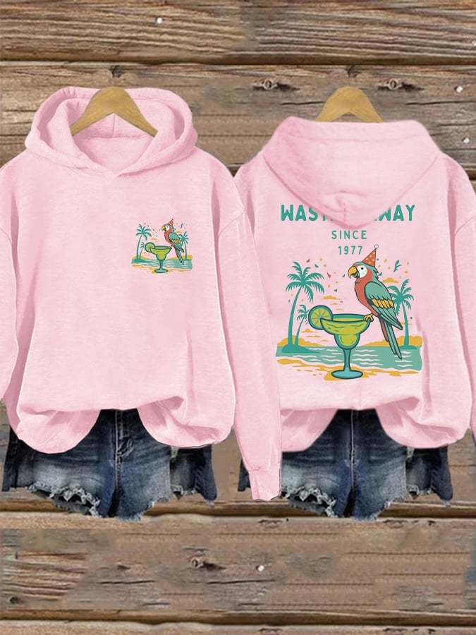 Retro Parrot Margarita Wasting Away Since 1977 Print Hoodie