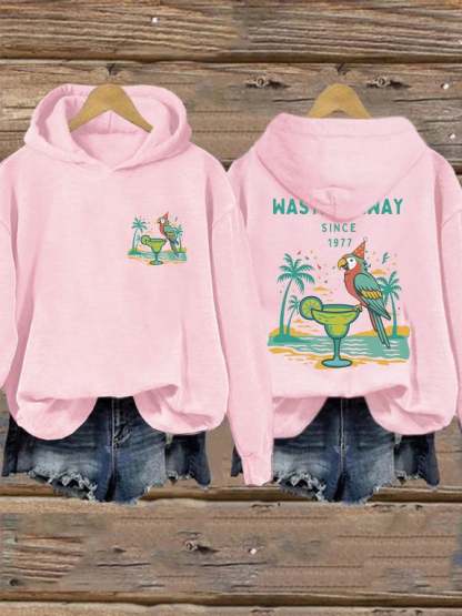 Retro Parrot Margarita Wasting Away Since 1977 Print Hoodie