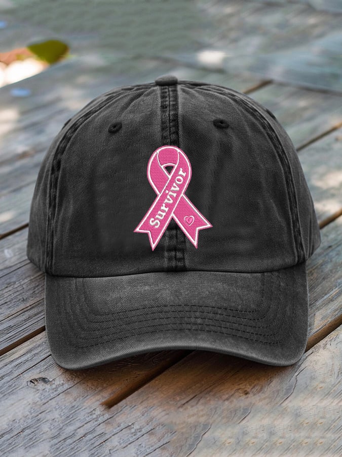 ❤️ Fight BC ❤️Unisex Distressed Washed Breast Cancer Print Hat