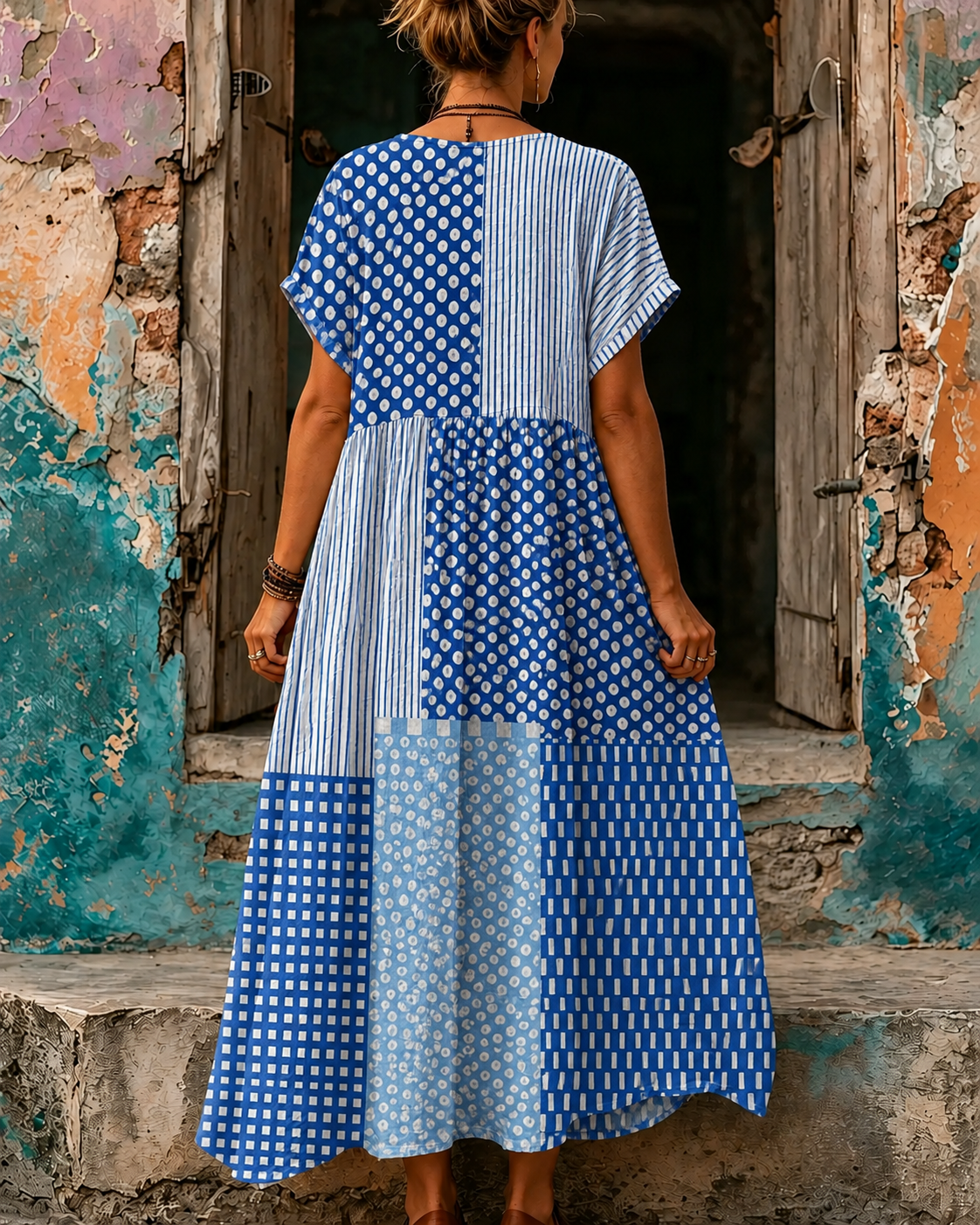 Casual Vacation Retro Geometric Print Maxi Dress