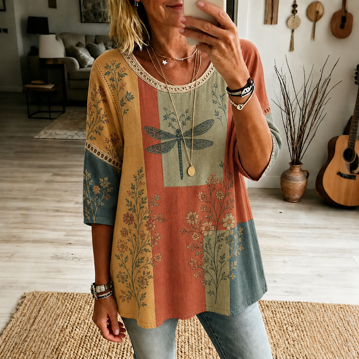 Retro Boho Forlal Print Blouse