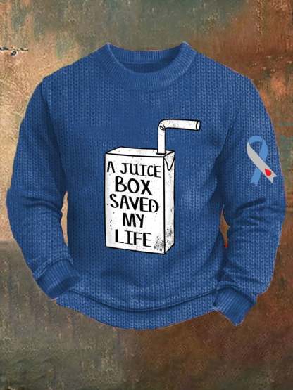 Men's Funny A Juice Box Saved My Life Diabetes Awareness Knitted Sweatshirt