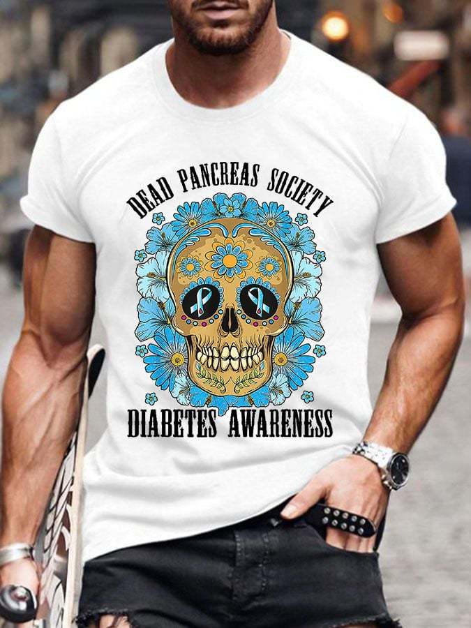 Men's Casual Diabetes Awareness Dead Pancreas Society Printed Short Sleeve T-Shirt