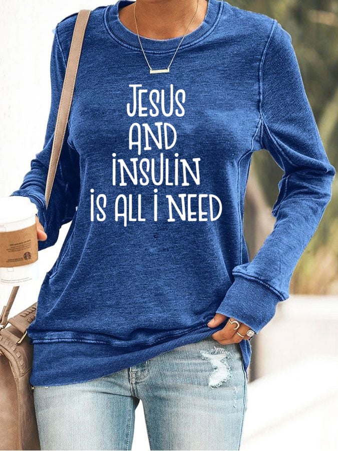 Women's Jesus And Insulin Is All I Need Printed Casual Hoodie