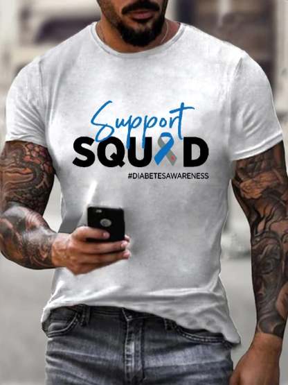 Men's Support Squad Diabetes Awareness Print T-Shirt