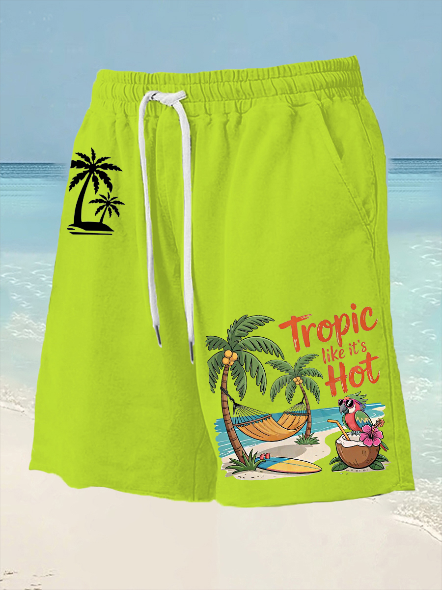 Men's Tropic Like It's Hot Beach Vacation Parrot Print Casual Shorts