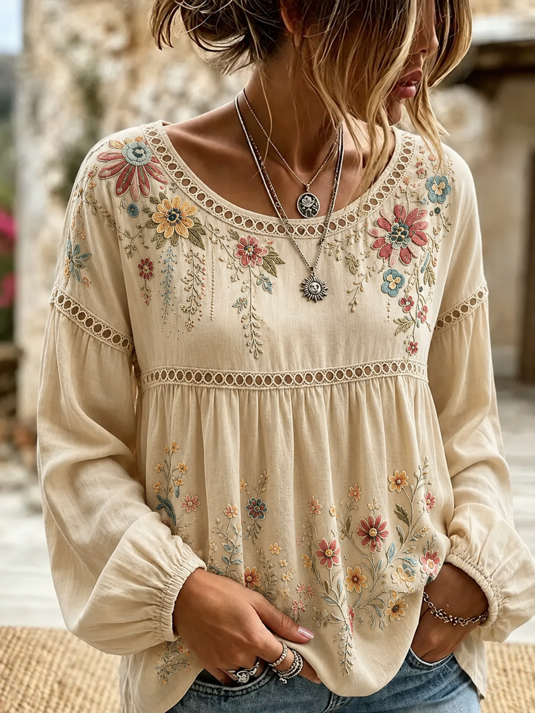 Women's Retro Floral Print Blouse