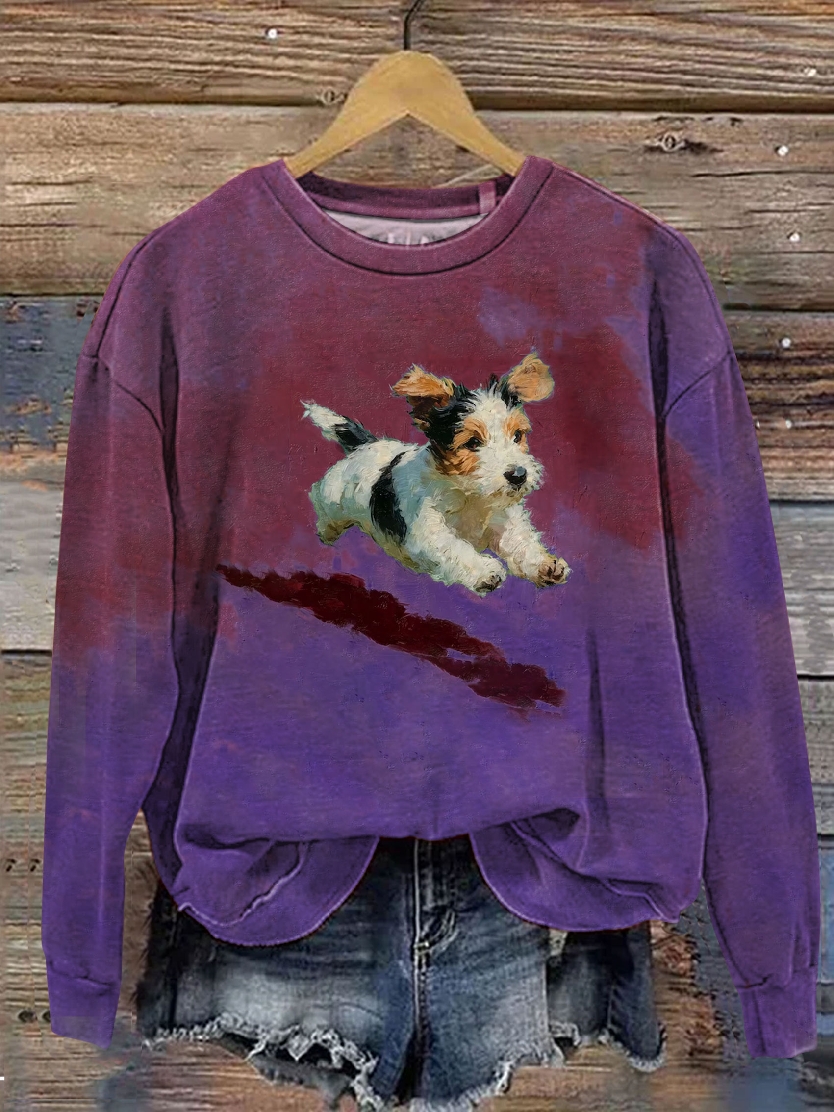 Dog Running In Grass Art Print Sweatshirt