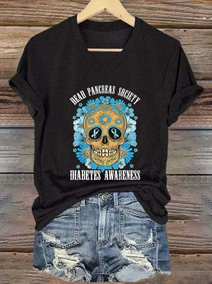 Women's Diabetes Awareness Print Casual T-shirt
