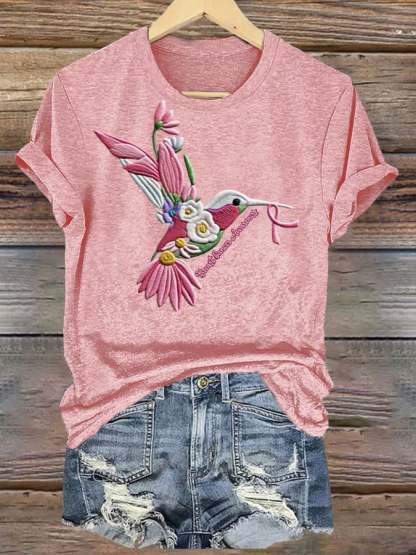 Women's Bird Holding Ribbon Faux Embroidery Print Fitness Casual Top