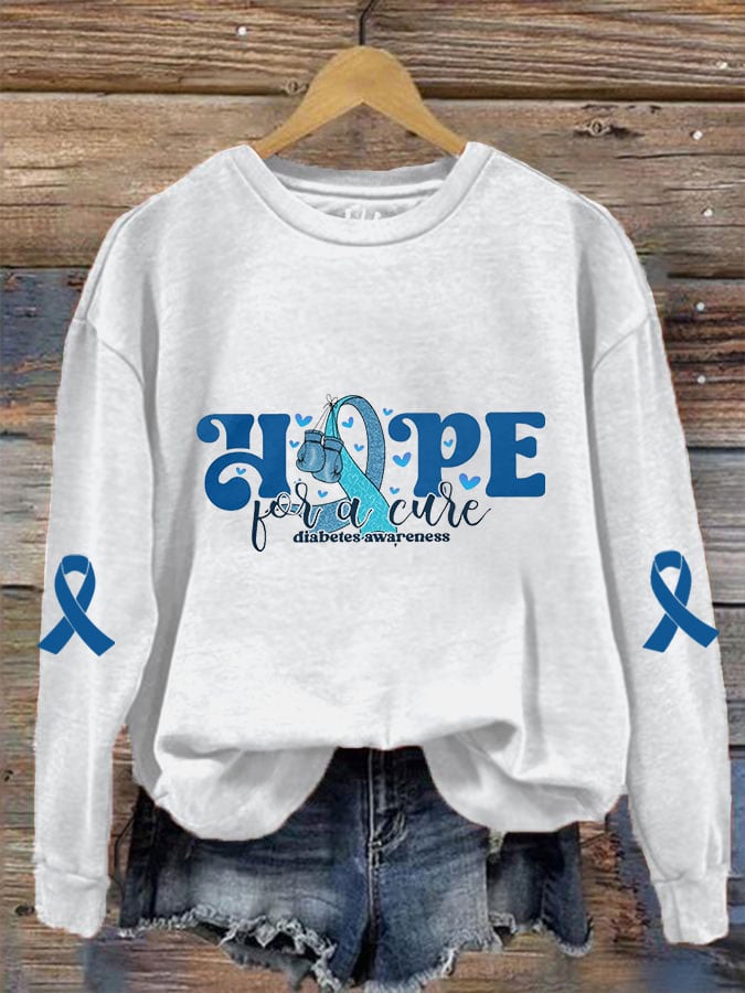 Women's Hope for A Cure Diabetes Awareness Print Crew Neck Sweatshirt