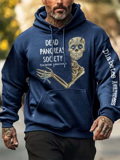 Men's Retro Diabetes Awareness Dead Pancreas Society Print Hoodie