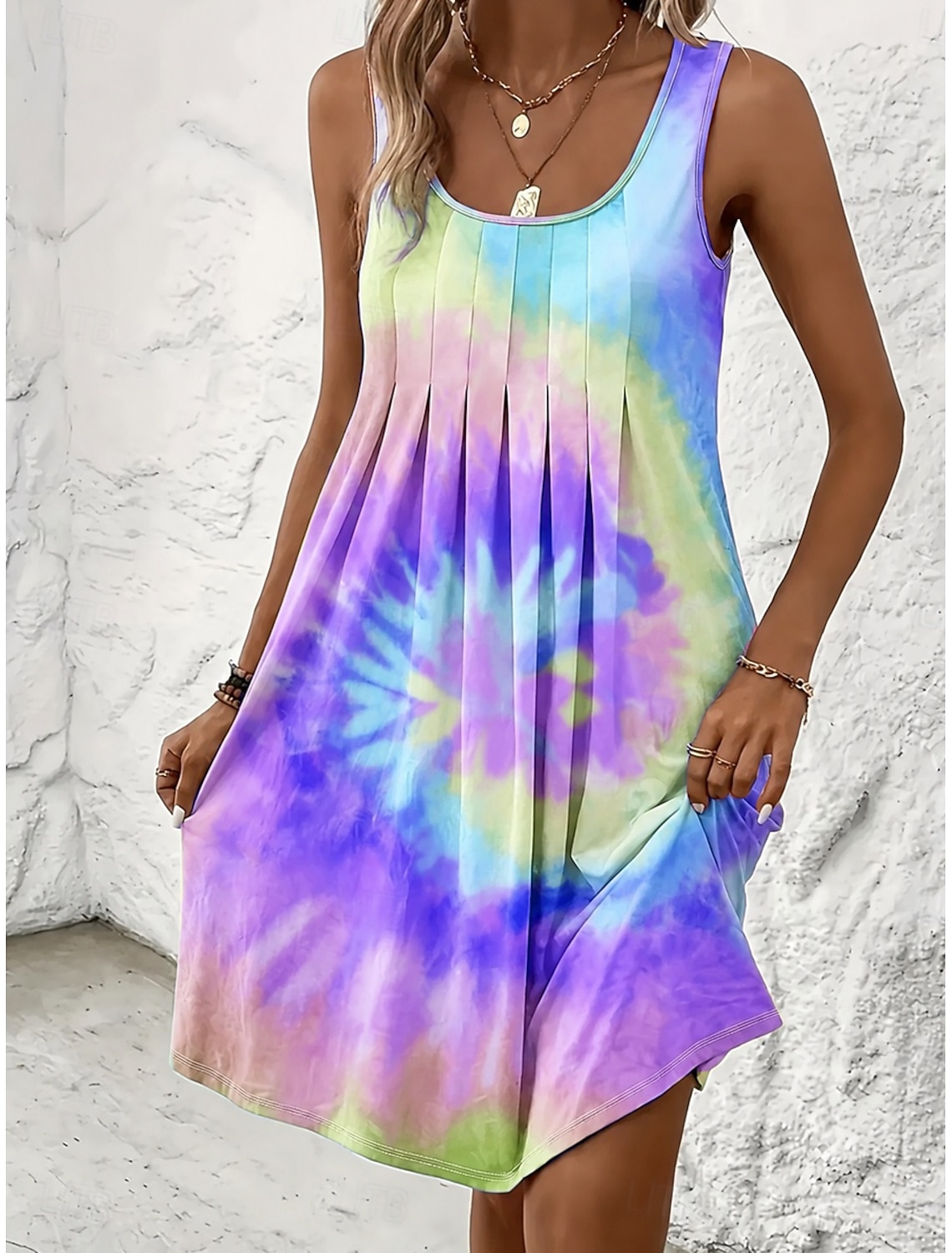 Women's Mini Dress Vacation Casual Beach Regular Fit Graphic Tie Dye Abstract Sleeveles A Line Dress