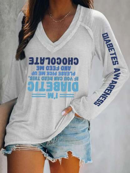 Women'S Retro Funny Diabetic Upside Down Diabetics Diabetes Awareness Printed T-Shirt