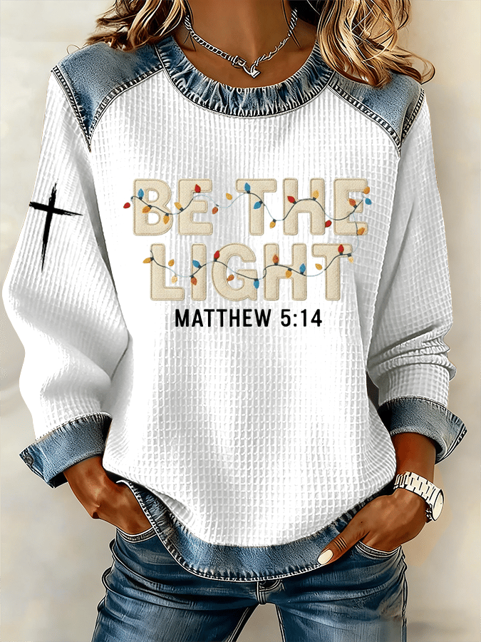 Women's Be The Light Christmas Faith Print Casual Sweatshirt